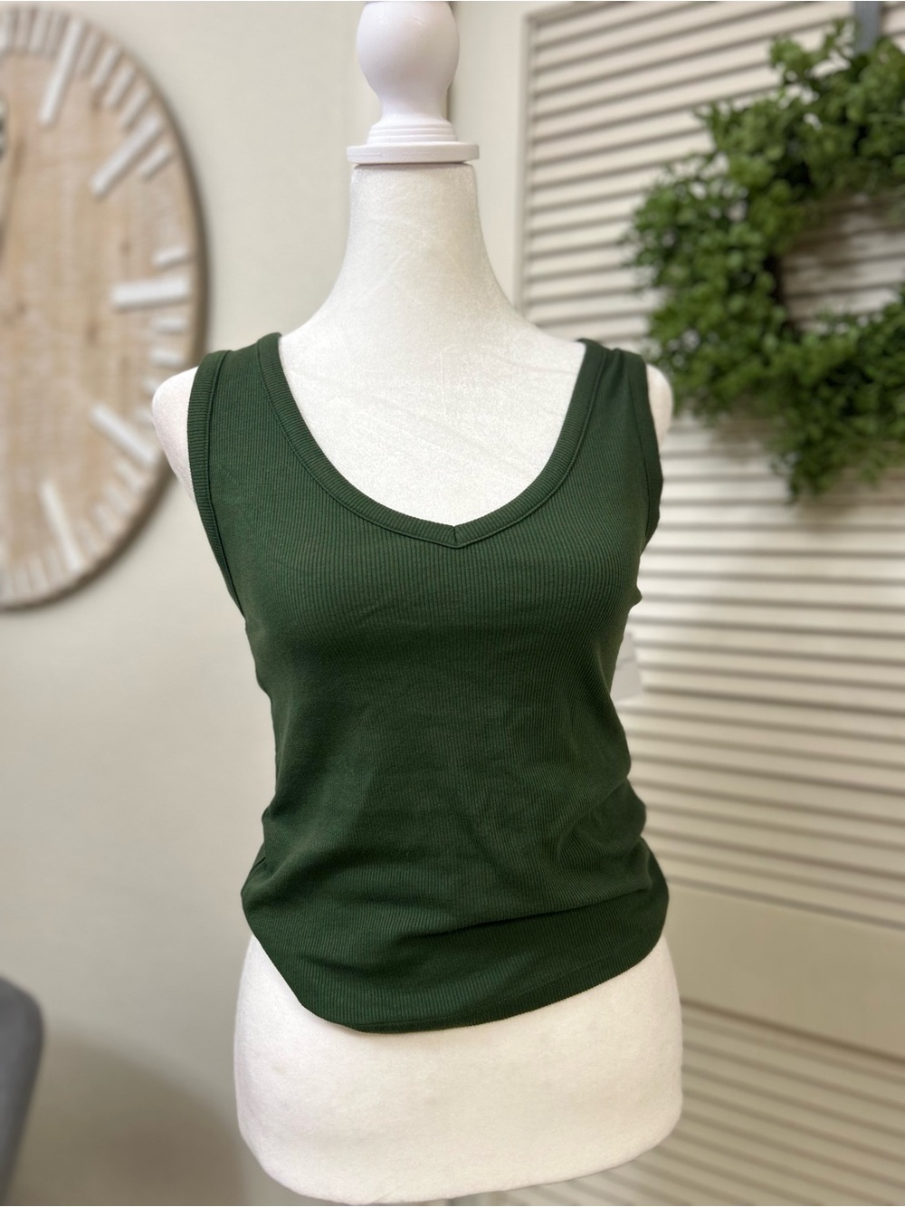 American Eagle Outfitters Forest Green Ribbed V-Neck Tank